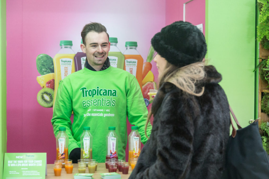 Tropicana Essentials sampling activity at Waterloo Station