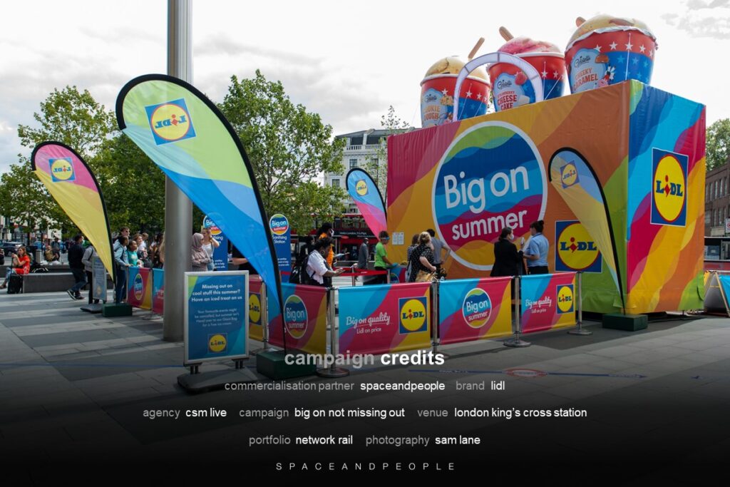 Lidl sampling "Big on not missing out" campaign at London King's Cross Station